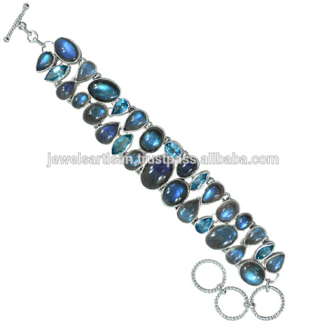 Pulsera de plata esterlina 925 de la piedra preciosa del topaz de la labradorita y del suizo